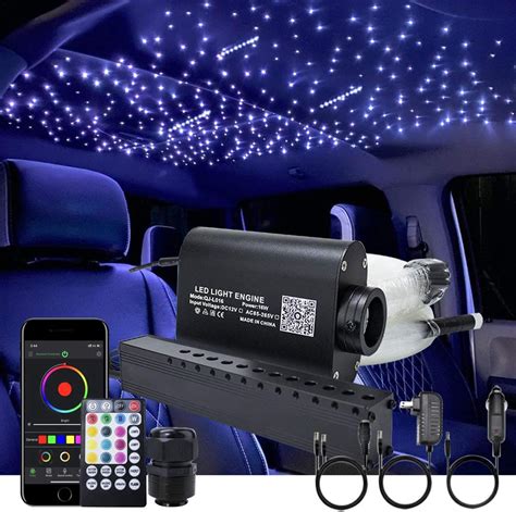 AKEPO Car Home 16W Fiber Optic Lights Star Ceiling Light Kit APP+Music Control Effect, RGBW Sound Sensor Light Source with 28key RF Musical Remote with Mixed Fiber Cable 335pcs（0.75+1+1.5mm）13.1ft/4m