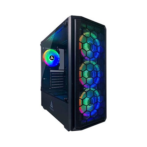 Apevia Predator-BK Mid Tower Gaming Case with 1 x Tempered Glass Panel, Top USB3.0/USB2.0/Audio Ports, 4 x RGB Fans, Black Frame