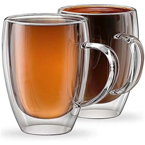 Best Deal 🛒 Aquach Thickened Double Wall Coffee Glass Mugs 8.5 oz Set of 2, Thermal Insulation, Thick Bottom with Handle, Crystal Clean Look