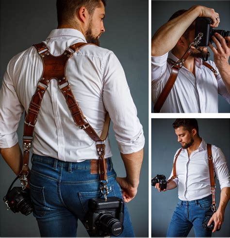 Video Review Camera Accessories Dual Harness Two Cameras - Shoulder Leather Strap - Multi Gear Double Camera Accessories DSLR/SLR ProInStyle strap by Coiro