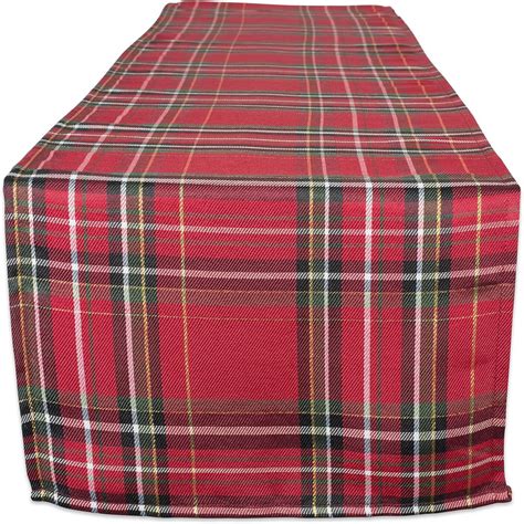 DII Holiday Metallic Plaid Kitchen Tabletop Collection, 70" Round, Red