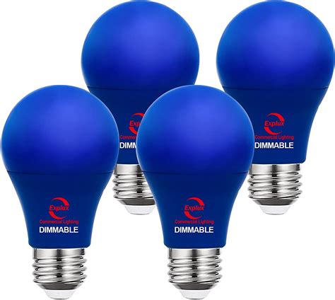 Authentic Crazy Deals Explux Commercial-Grade Dimmable LED A19 Blue Light Bulbs, 60W Equivalent Direct LED Color Emission, 25000 Hours, 4-Pack