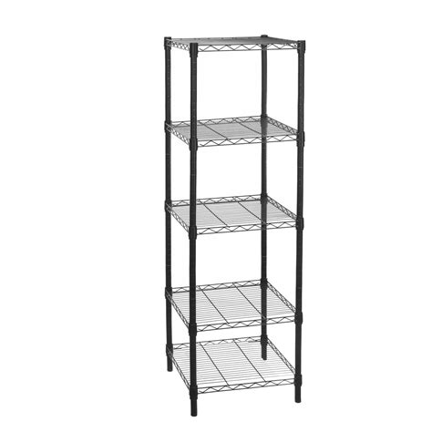 Best Cyber Monday 🔥 HollyHOME 5 Shelves Adjustable Steel Wire Shelving Rack in Small Space or Room Corner, Metal Heavy Duty Storage Shelf, Utility Rack, Bathroom Storage Tower Kitchen Shelving, Thicken Tube, Black