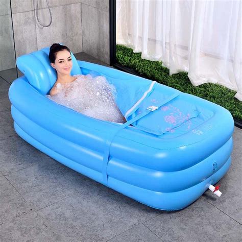 Super Deal Product Inflatable Bathtub for Adults, Foldable Plastic Bath Tubs for Shower Spa, Durable Freestanding Soaking Tub, Indoor Outdoor Hot Tub Ice Bath Fast to Drain Easy to Blow Up with Foot Pump