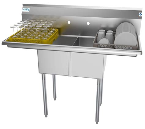 KoolMore - SB121610-16R3 2 Compartment Stainless Steel NSF Commercial Kitchen Prep & Utility Sink with Drainboard - Bowl Size 12" x 16" x 10", Silver