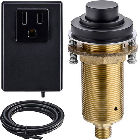 SINKINGDOM SinkTop Air Switch Kit with Matte Black Long Button (Full Brass) for Garbage Disposal, Single Outlet
