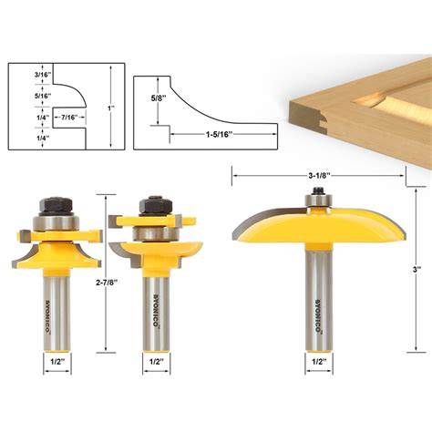 Yonico Router Bits Set Cabinet Door Raised Panel 3 Bit Round Over 1/2-Inch Shank 12339